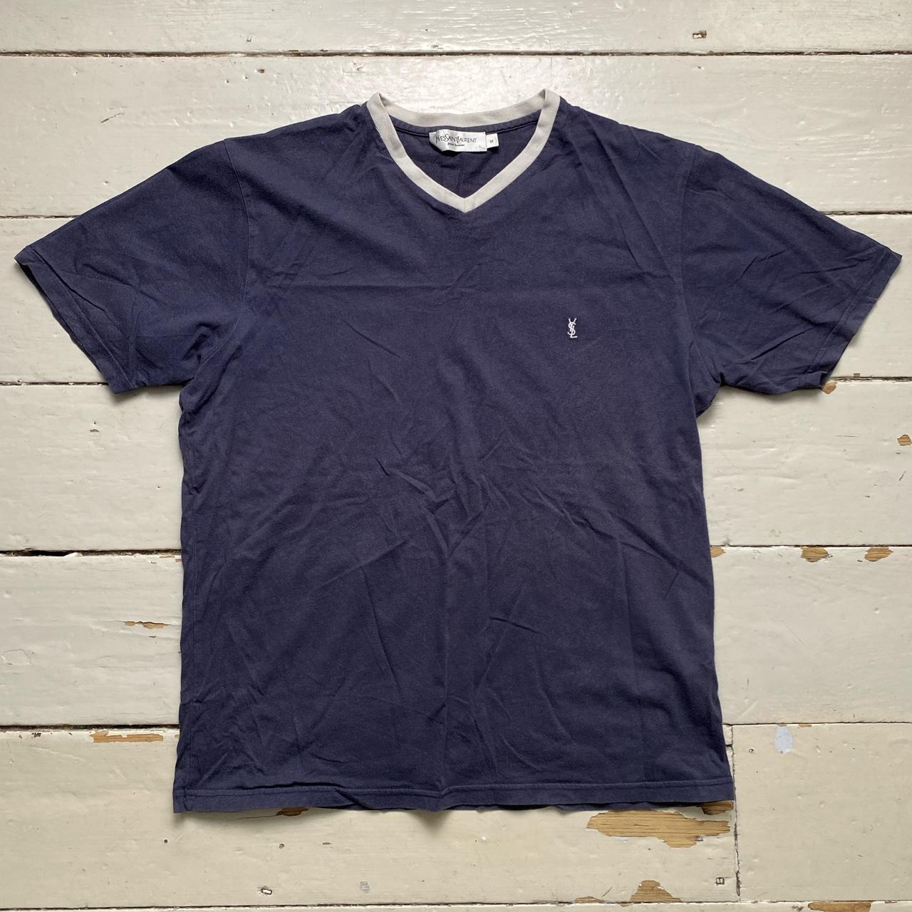 YSL Yves Saint Laurent Navy and White T Shirt