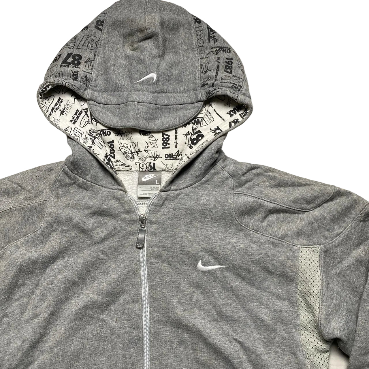 Nike Air Max Vintage Grey Black and White Embroidery Hoodie (XS)