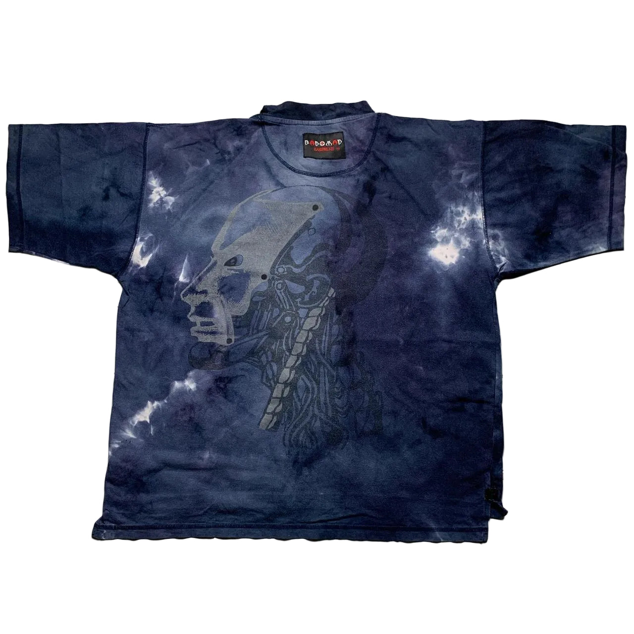Bad Mad Hardwear Vintage 90’s Tie Dye Graffiti Skeleton T Shirt Navy (2XL)