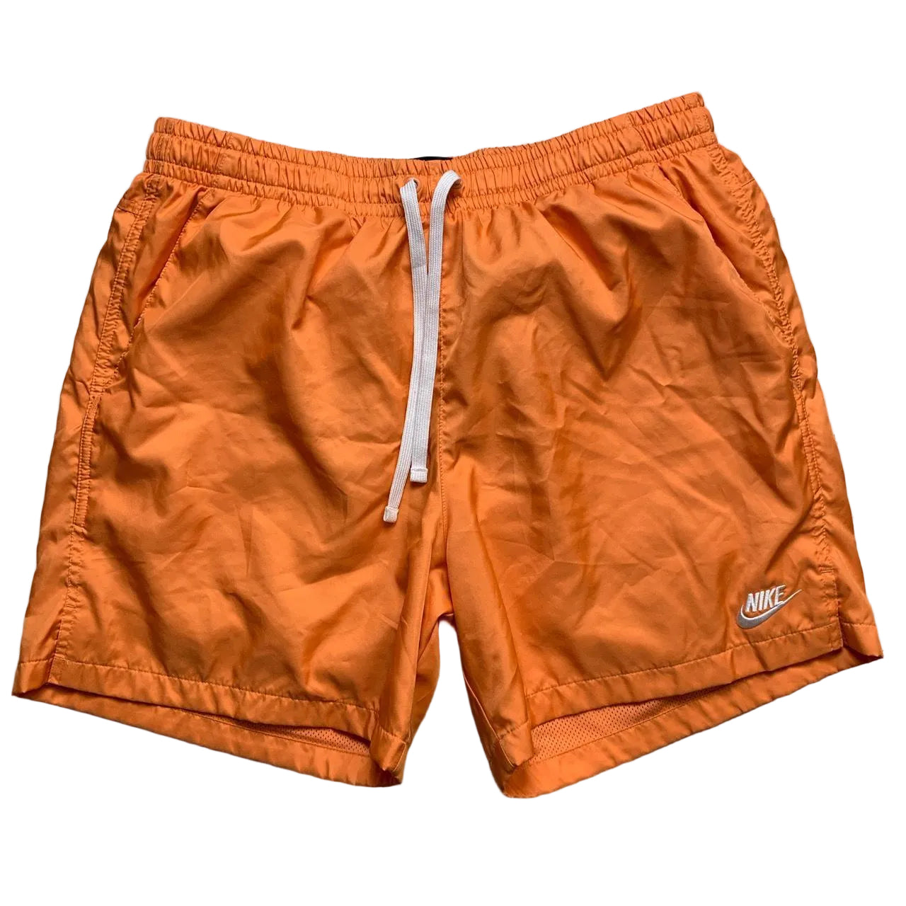 Nike Shell Swim Shorts Orange and White Swoosh (XL)