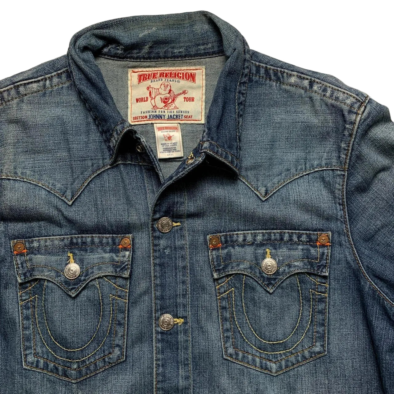 True Religion Johnny Jacket Denim Distressed Jacket (3XL)