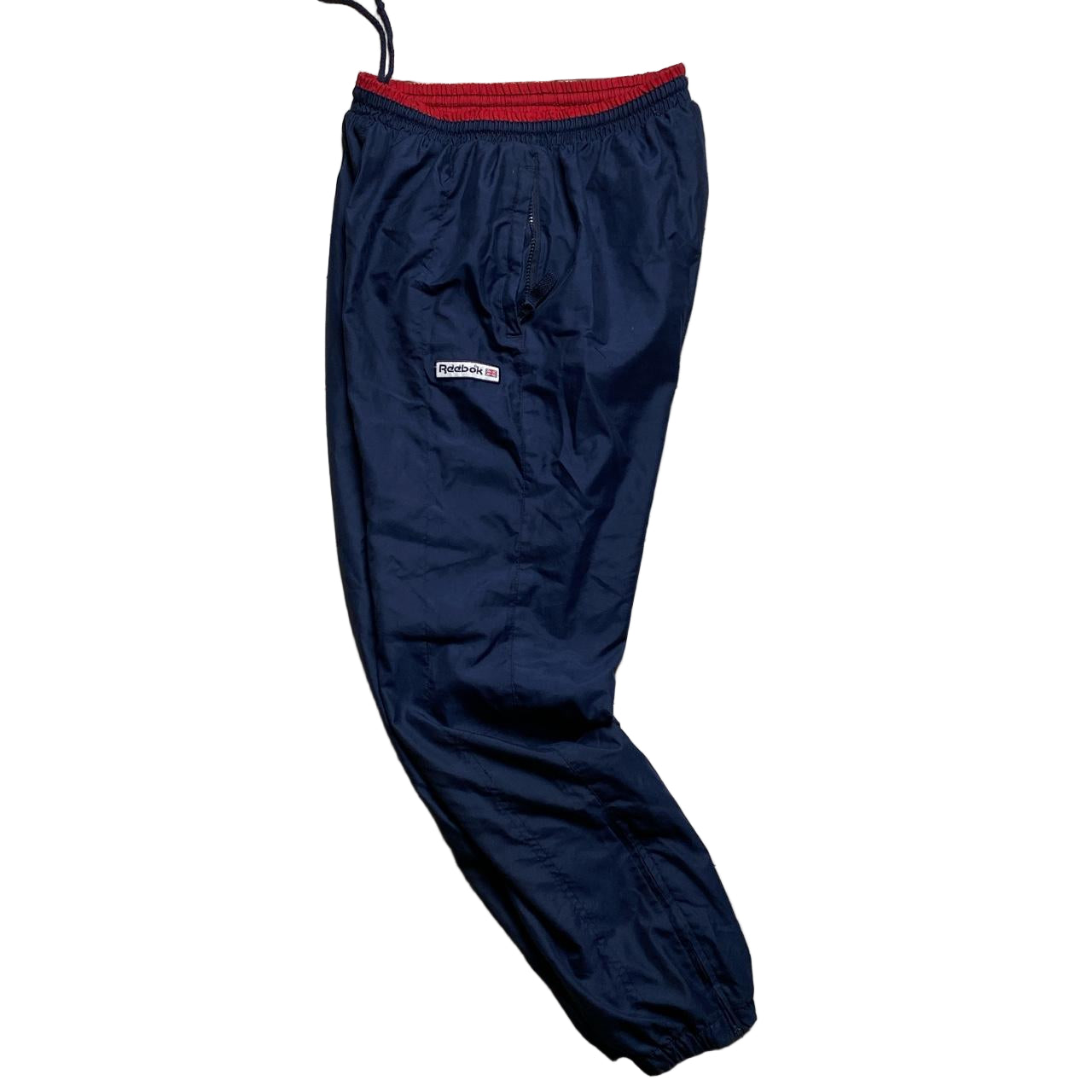 Reebok Vintage Navy and Red Shell Baggy Track Pant Bottoms (S)