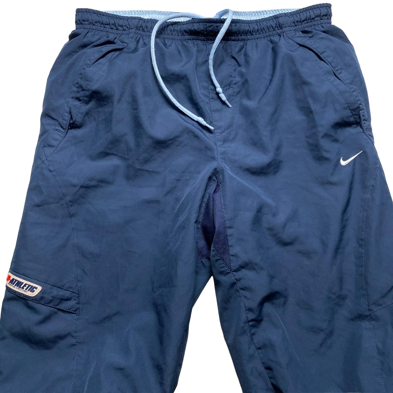 Nike Athletic Vintage Light Baby Blue and Navy Shell Trackpant Shorts (S)