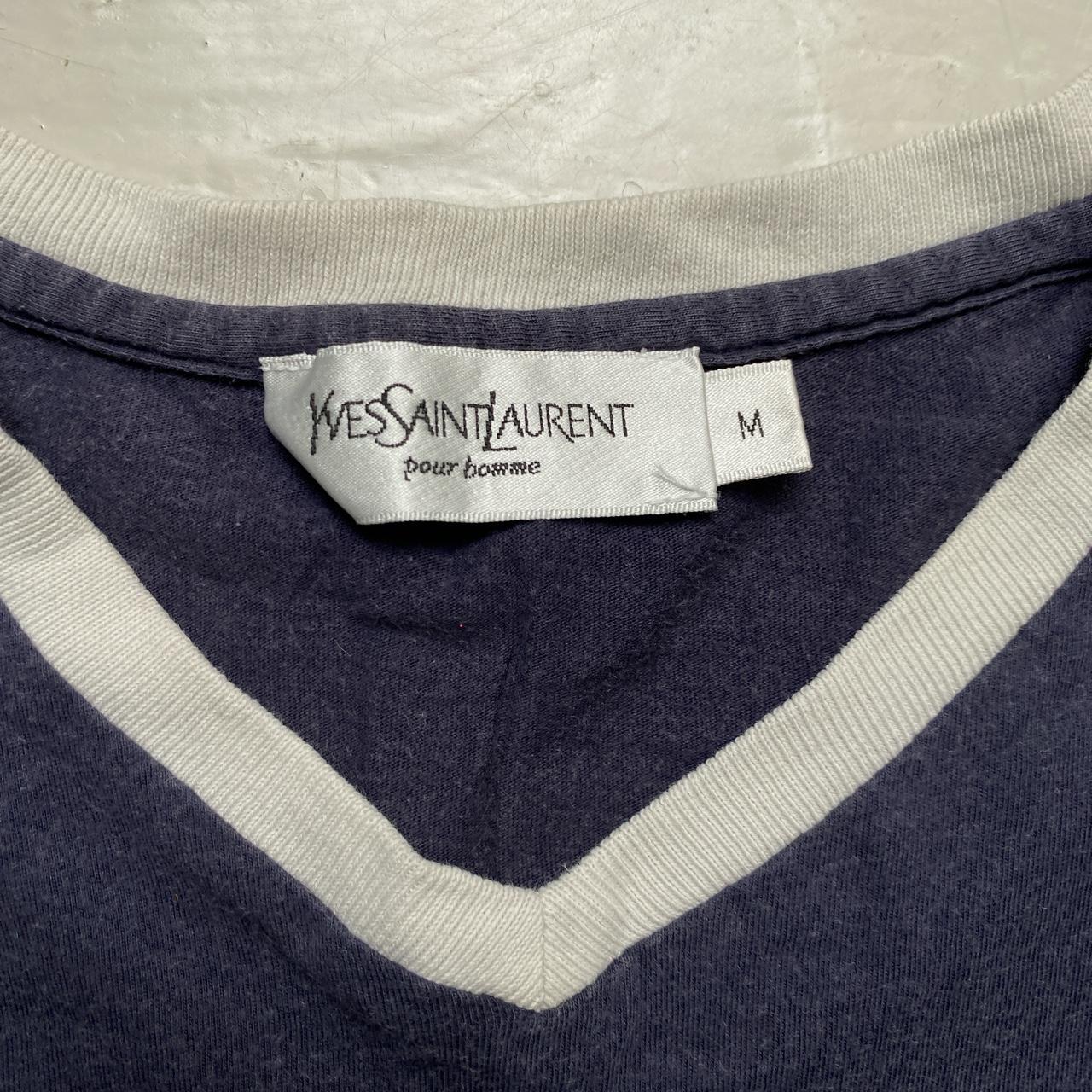 YSL Yves Saint Laurent Navy and White T Shirt