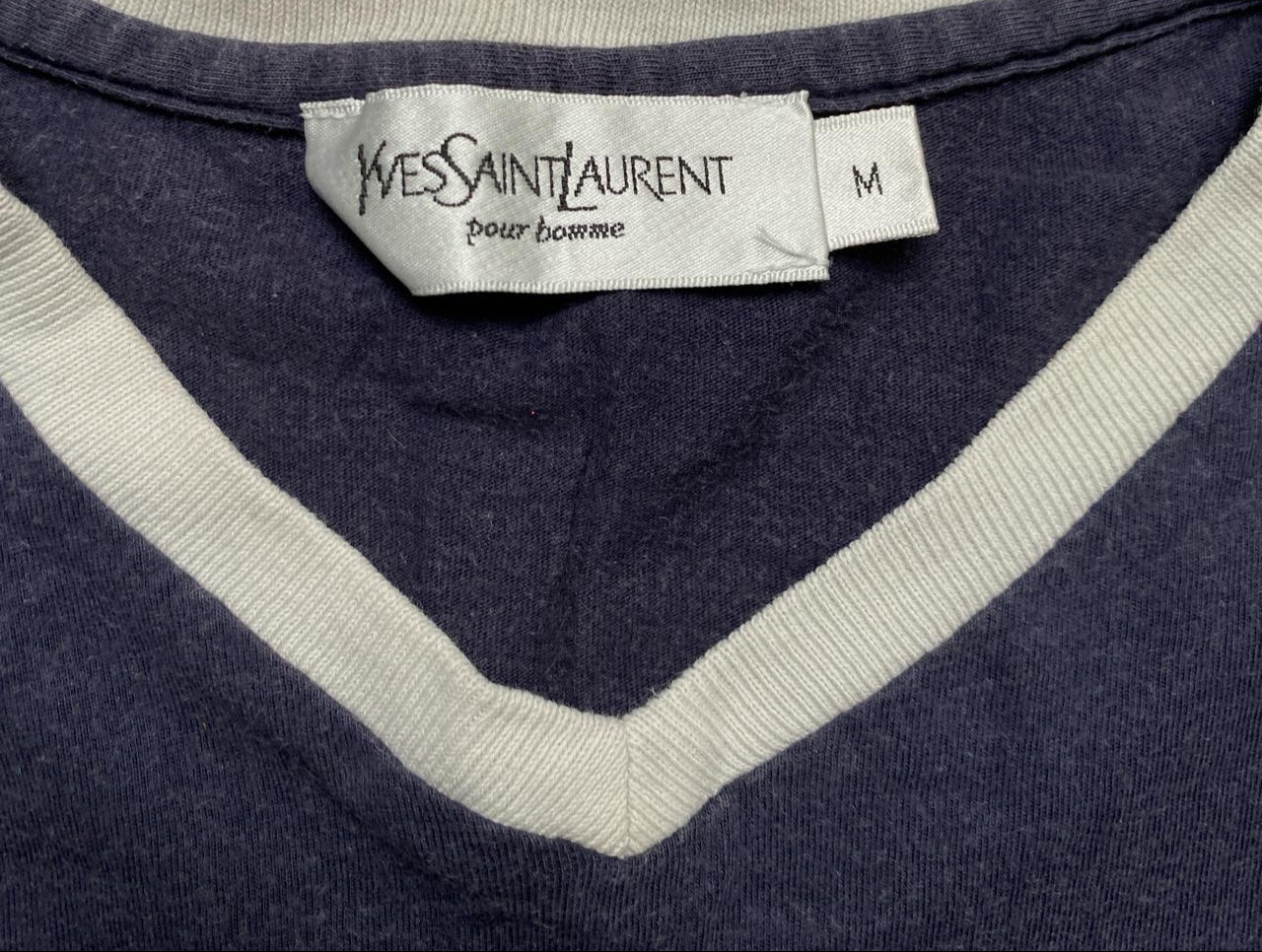 YSL Yves Saint Laurent Navy and White T Shirt (M)