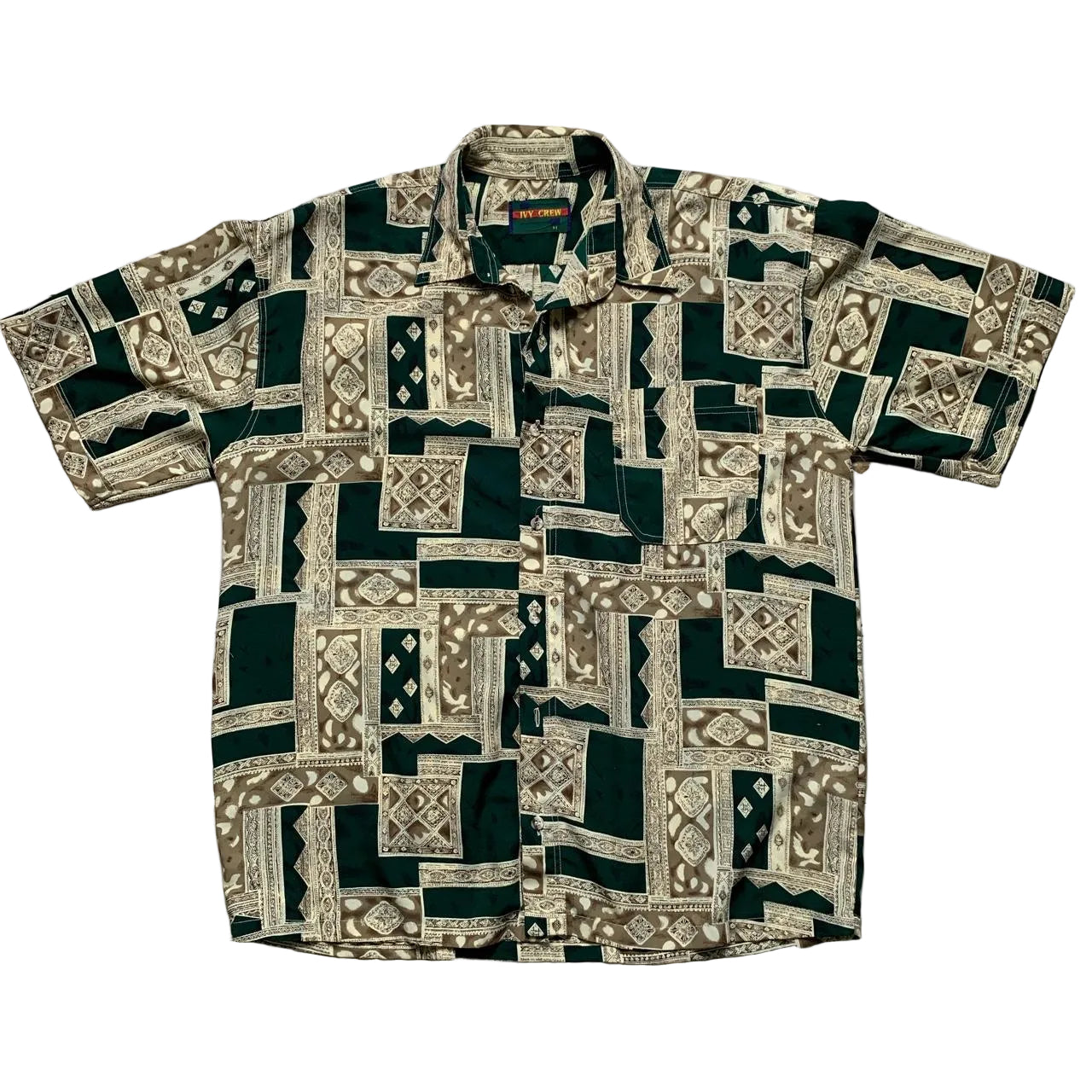 Vintage Ivy Crew Silk Green and Gold Shirt (M)