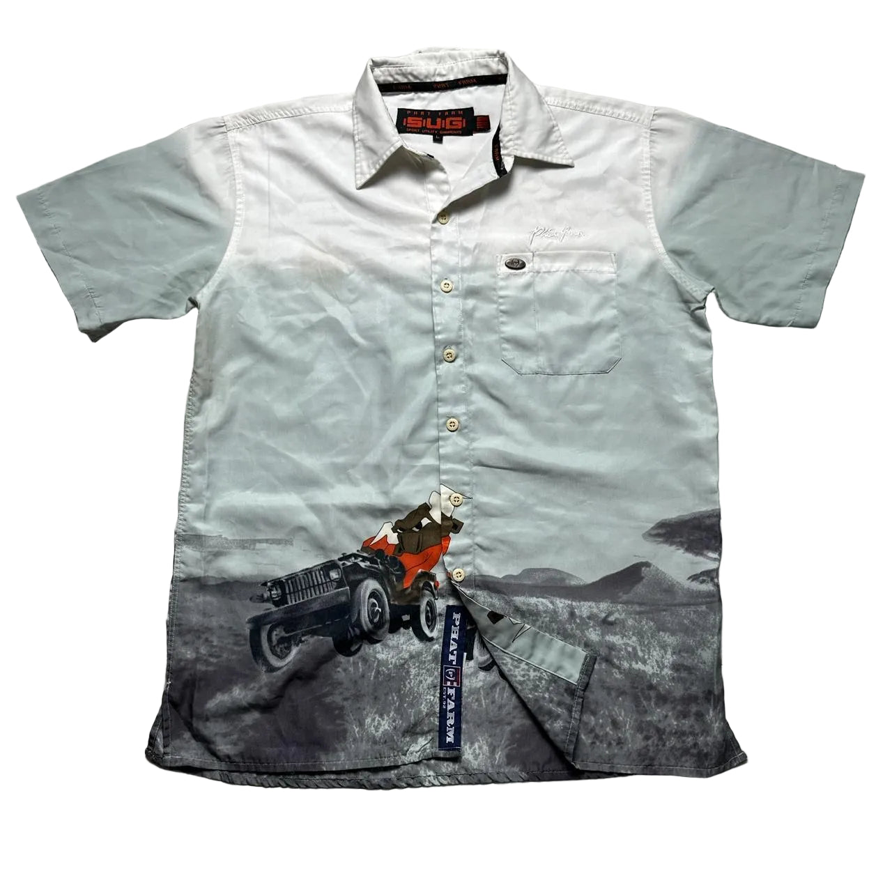 Phat Farm Vintage Silk Bull Hummer Print Shirt (L)