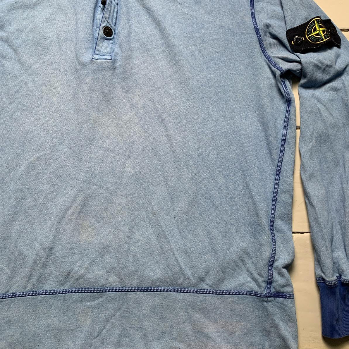 Stone Island Vintage Light Baby Blue Contrast Stitch Zip Button Quarter Zip Jumper (L)