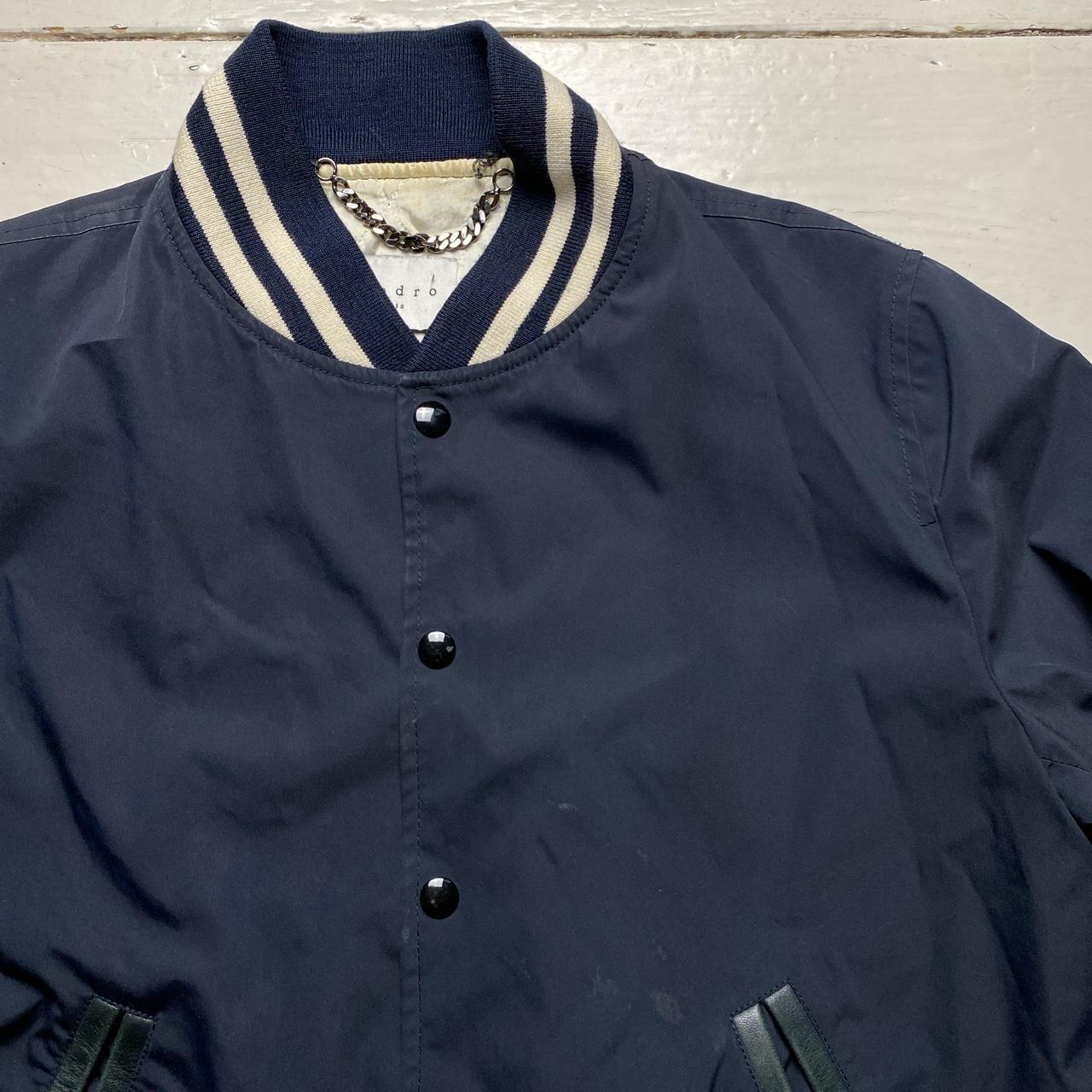 Sandro Navy and White Bomber Jacket