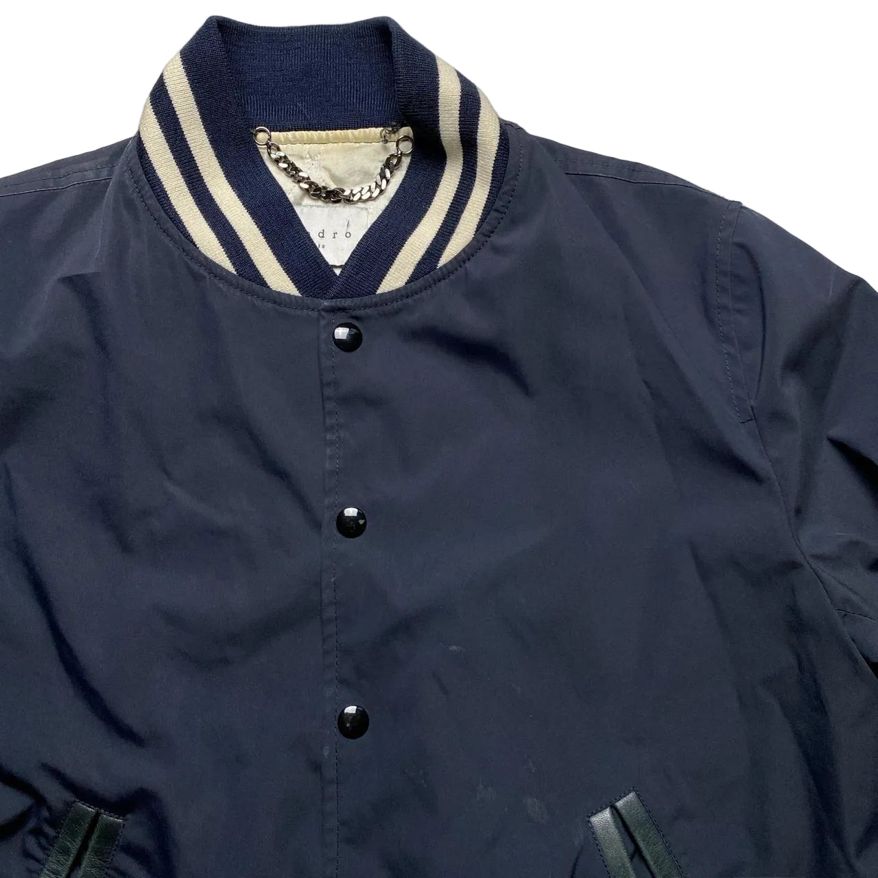 Sandro Navy and White Bomber Jacket (M)