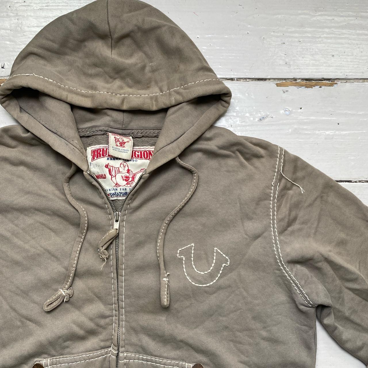 True Religion Big White Tri Stitch Olive Hoodie