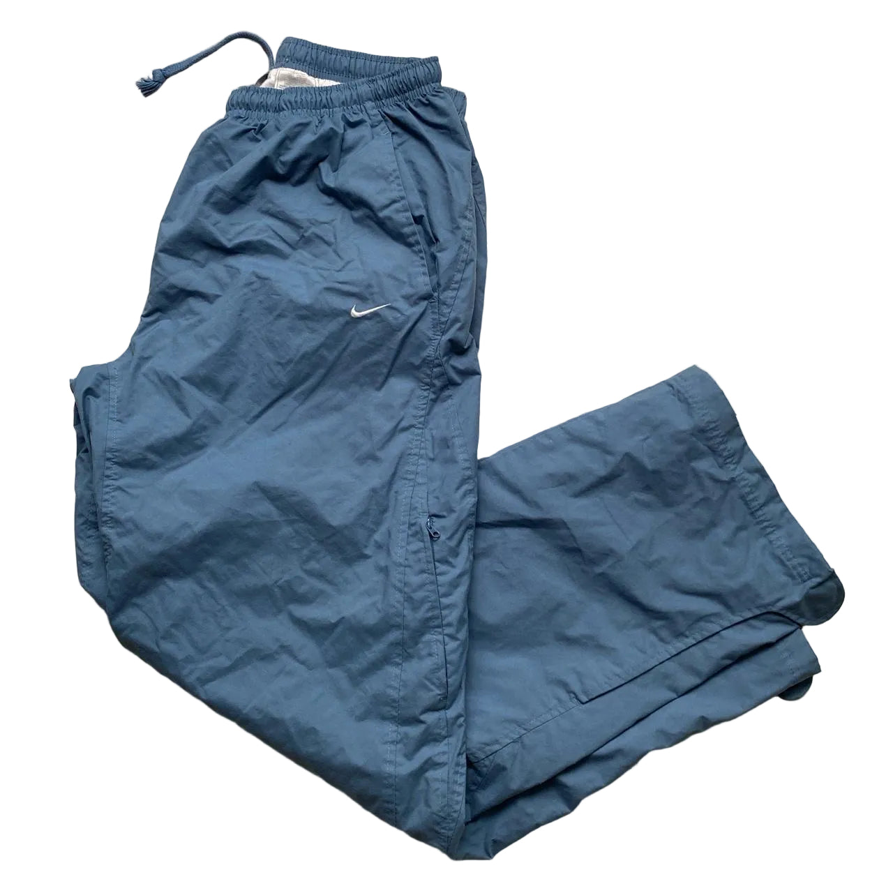 Nike Vintage Swoosh Blue and Grey Baggy Shell Track Pant Ski Trousers (XL)