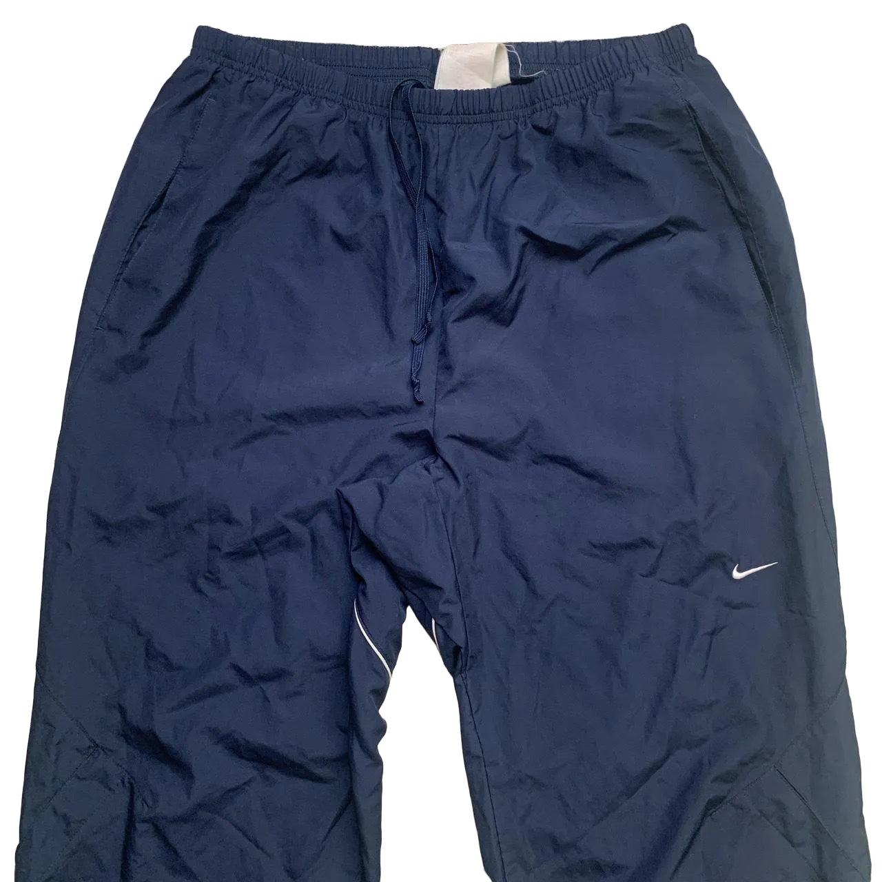 Nike Vintage Shell Track Pant Baggy Bottoms Navy and White Swoosh (XL)