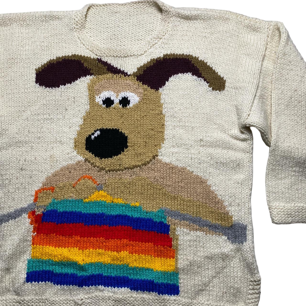 Wallace and Gromit Vintage 90’s Gromit Fully Knitted Wool Jumper Cream White (XL)