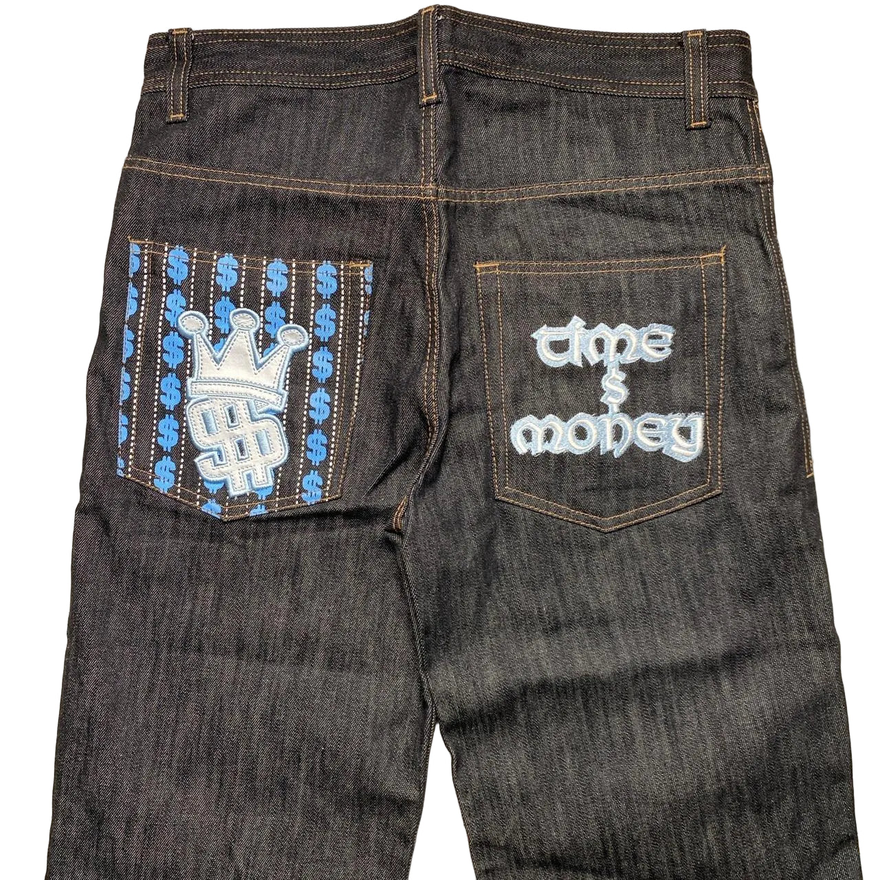 Time Is Money Vintage y2k Embroidered and Printed Dollar Jeans (32W)