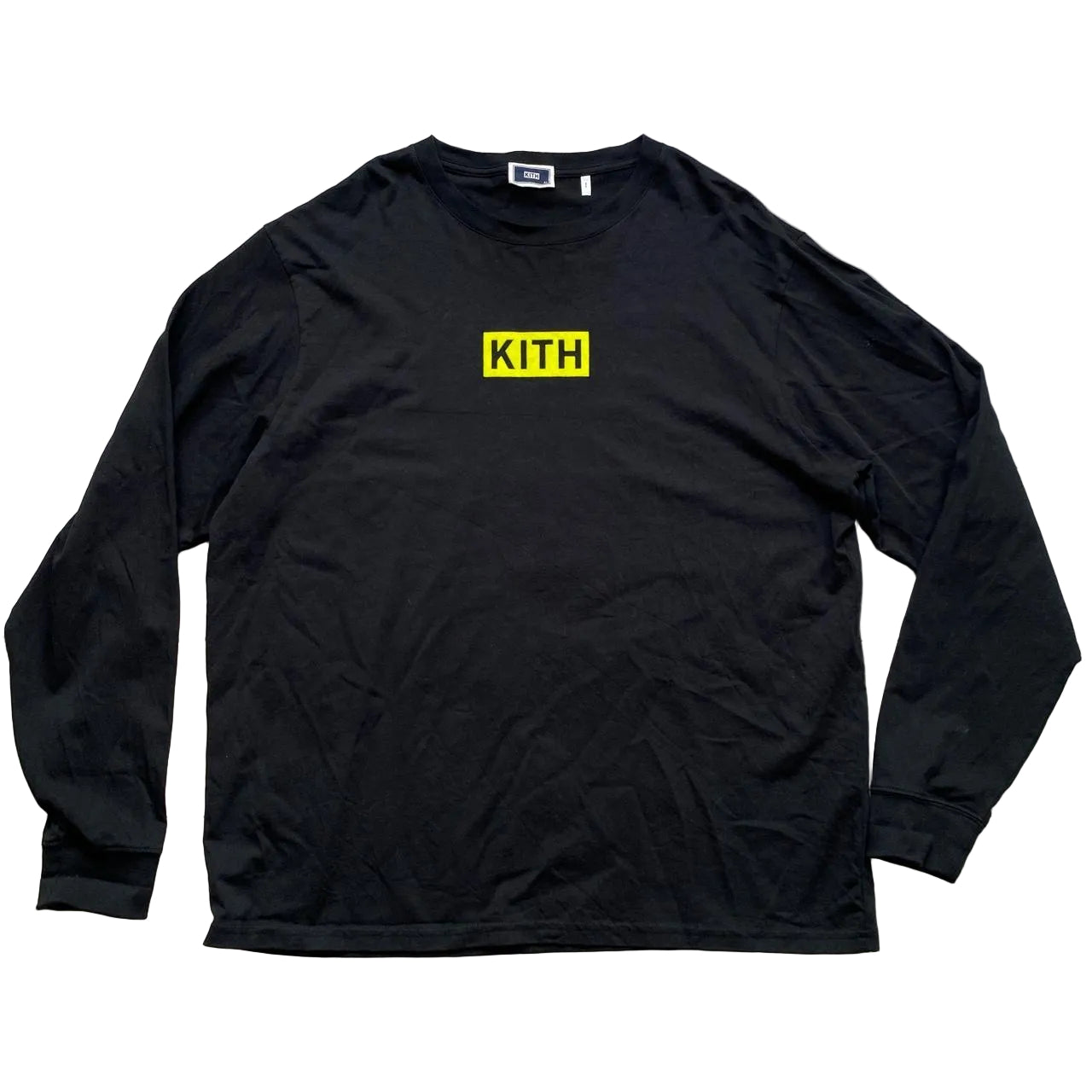 Kith Black and Felt Neon Yellow Long Sleeve Light Jumper (XL)
