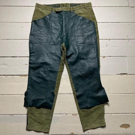 Nyman Swed Team Army Green Soft Velour Cotton and Leather Hunter Trousers