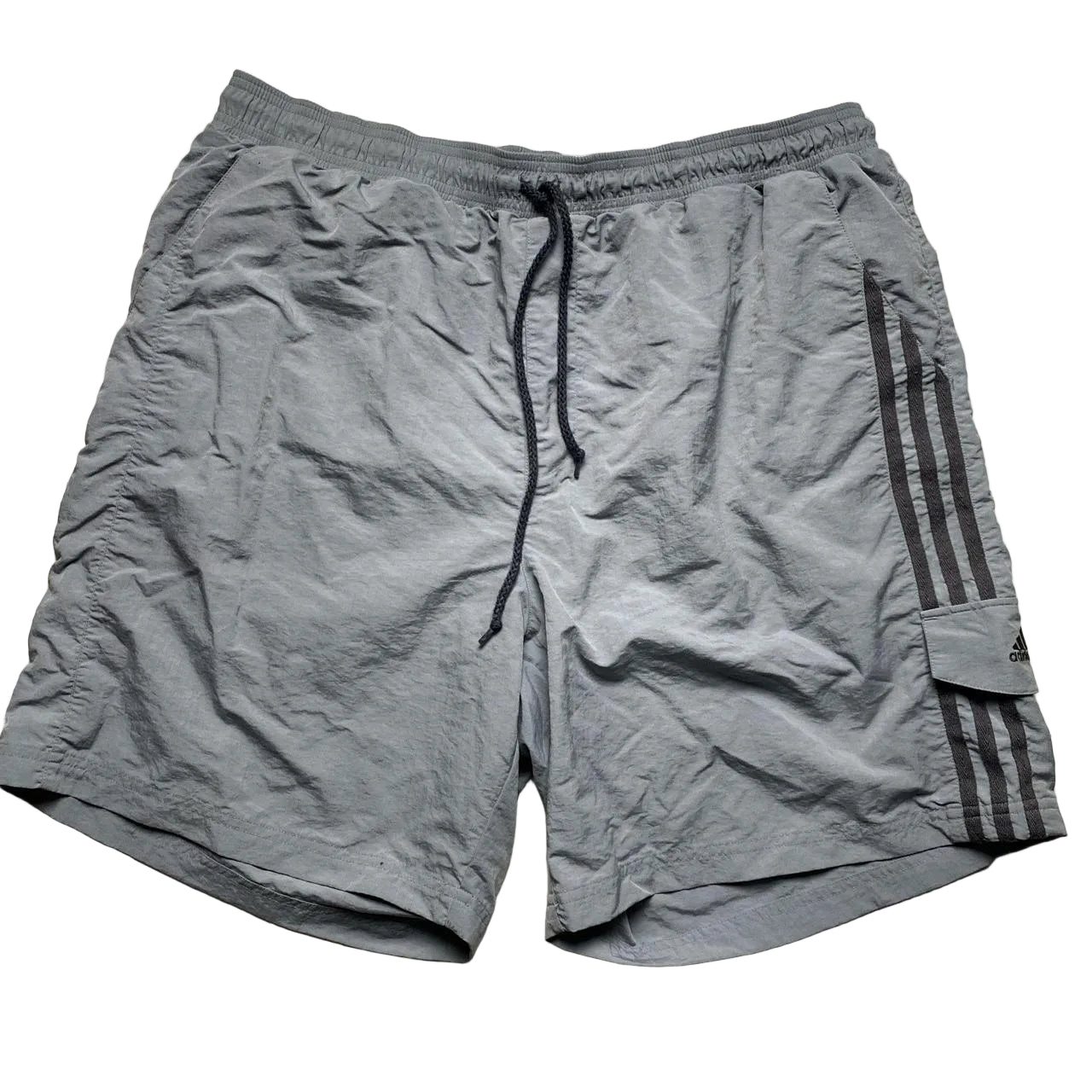 Adidas Grey 3 Stripe and Silver Shell Trackpant Shorts (XL)