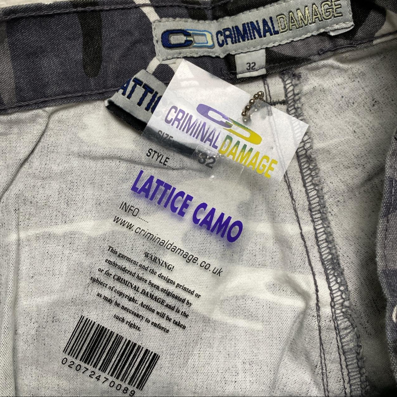 Criminal Damage White and Grey Camouflage Baggy Cargo Combat Bondage Trousers (32W)