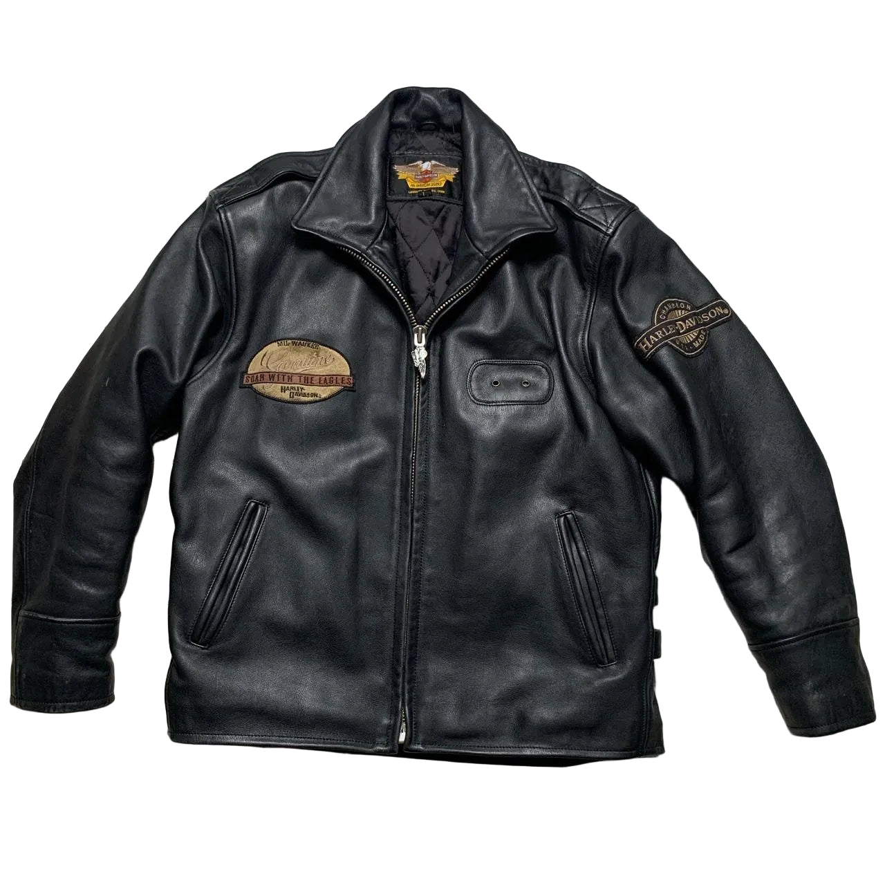 Harley Davidson Vintage Leather Black Motorcycle Jacket (L)