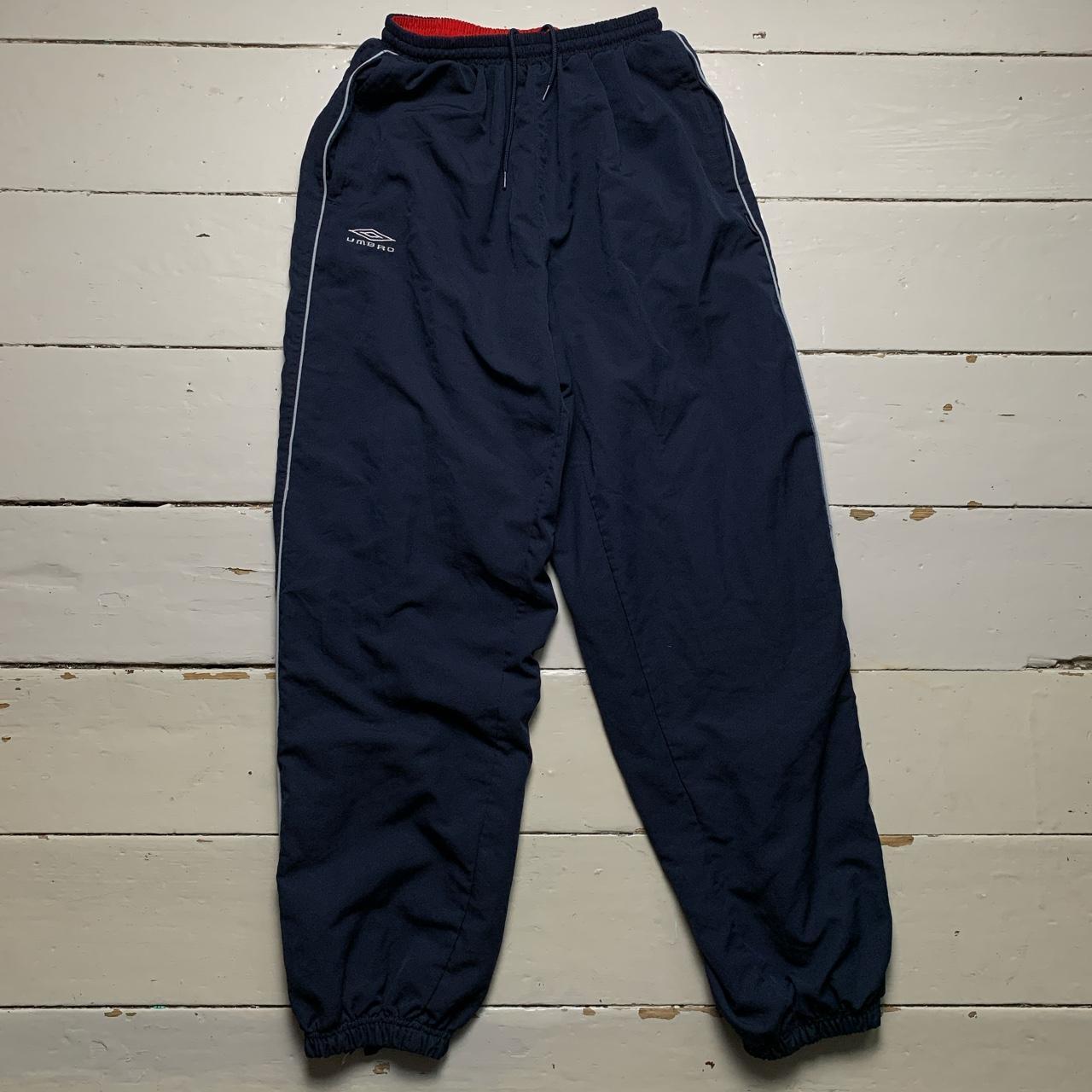 Umbro Vintage Baggy Shell Track Pant Bottoms Navy and Red