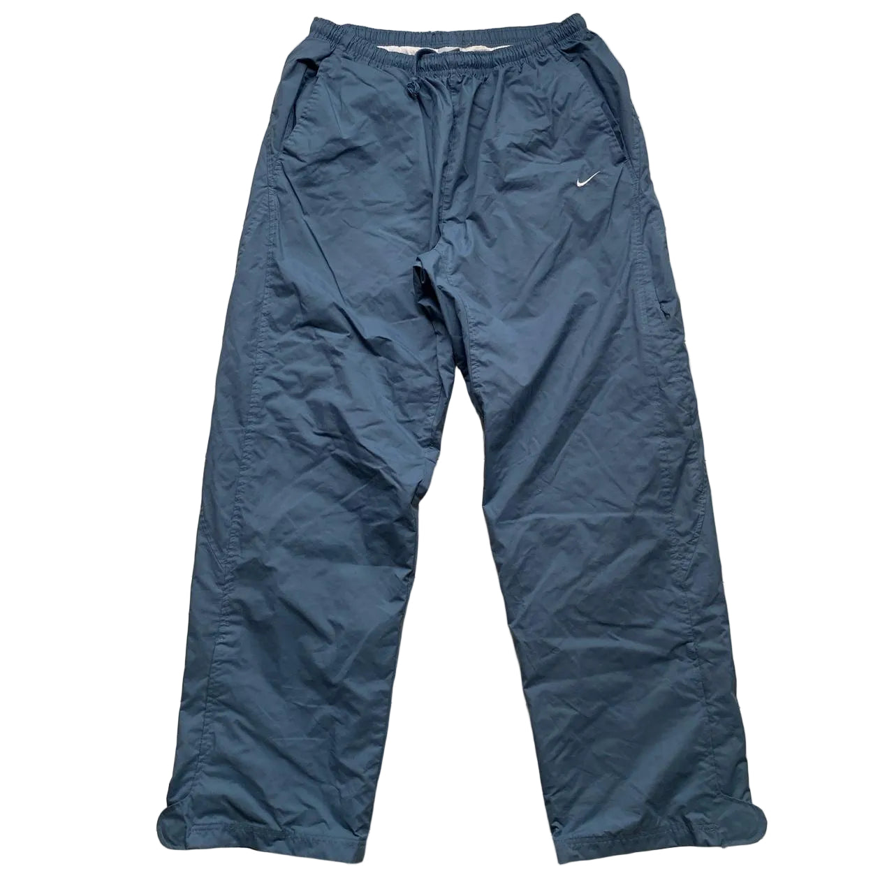 Nike Vintage Swoosh Blue and Grey Baggy Shell Track Pant Ski Trousers (XL)