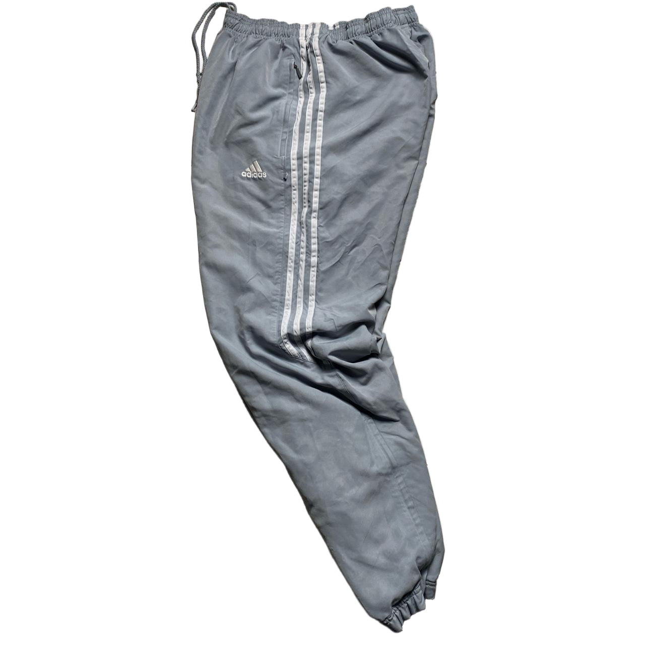 Adidas Silver and Grey Baggy Shell Track Pant Bottoms (L)
