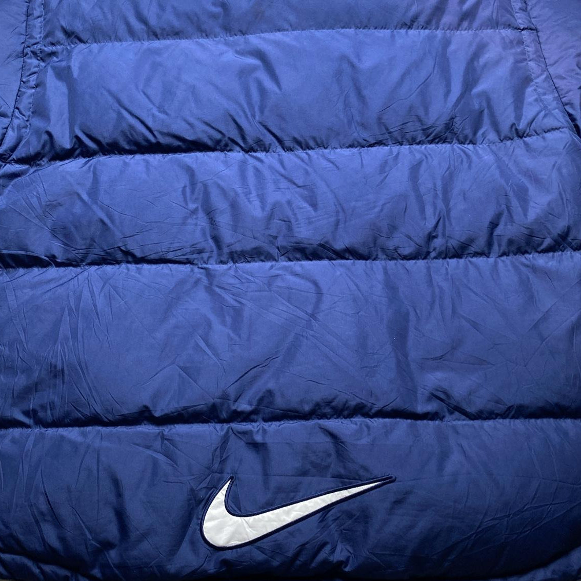 Nike Vintage 90’s Bomber Puffer Coat Navy and White Big Swoosh (XL)