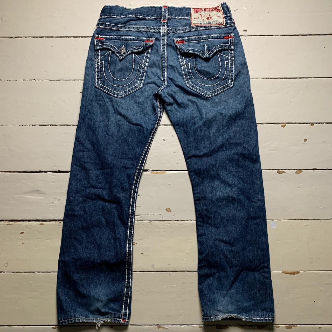 True Religion Ricky Super T Navy White and Red Big Stitch Jeans