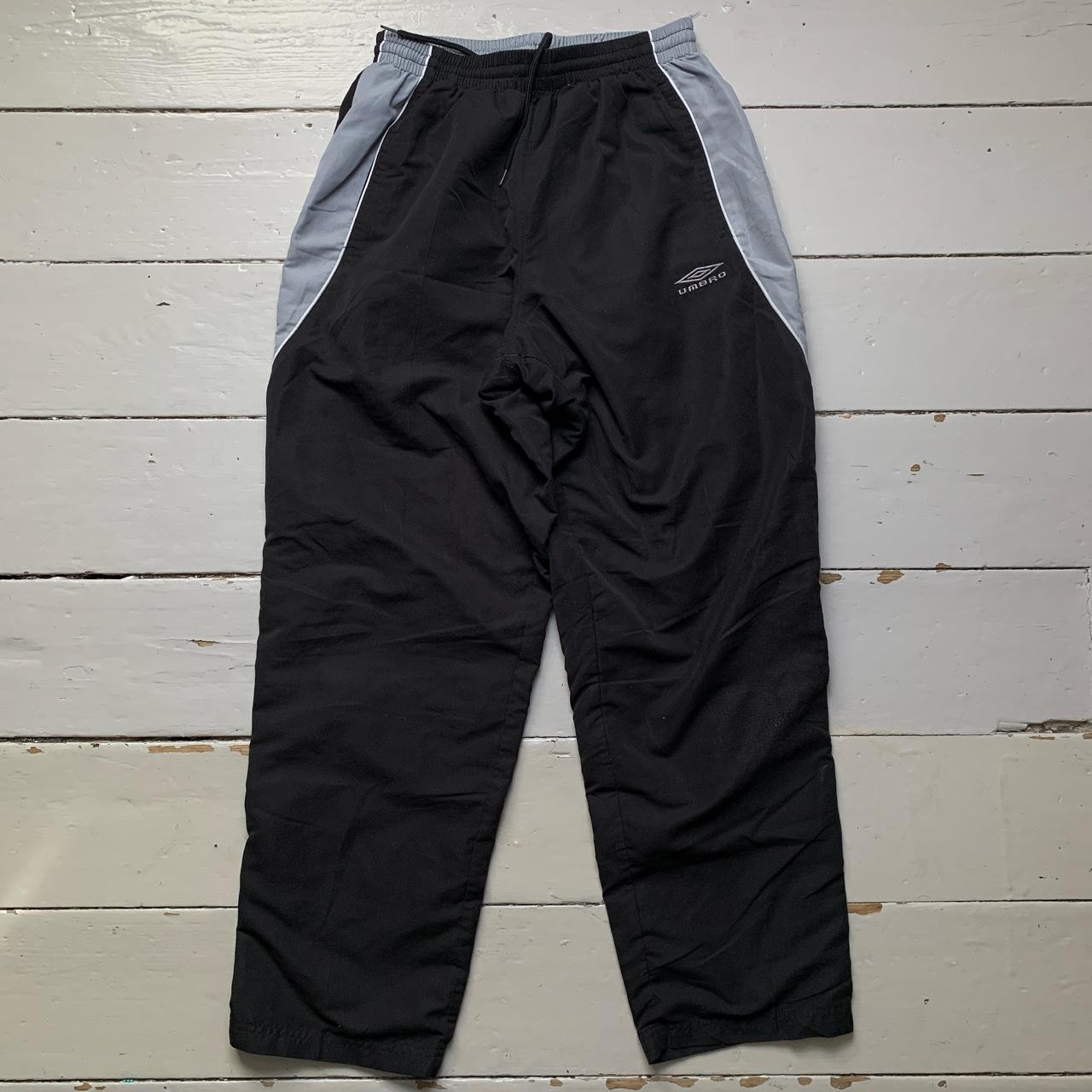 Umbro Vintage Black and Grey Shell Baggy Track Pant Bottoms