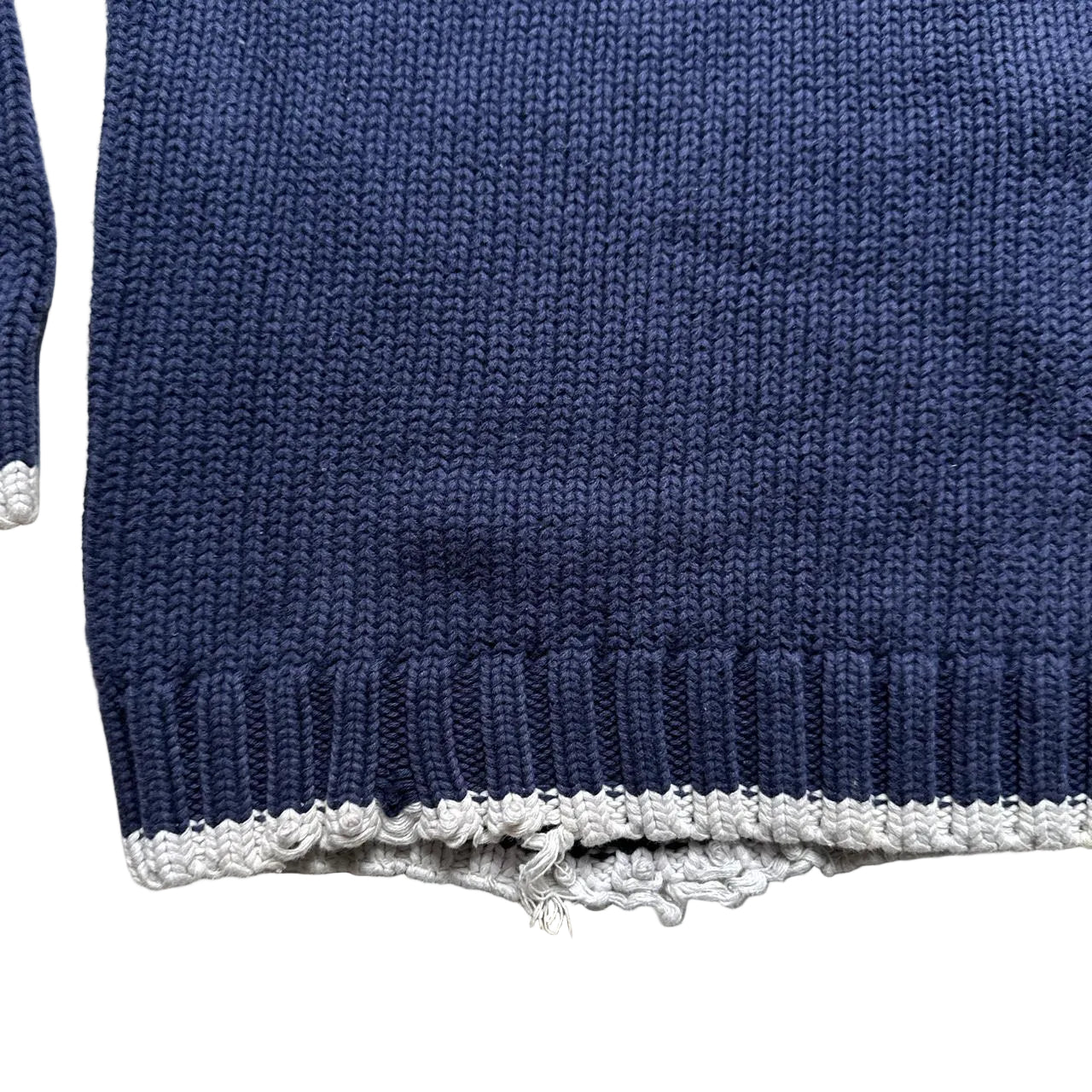YSL Yves Saint Laurent Vintage Navy and White Cable Knit Knitted Thick Jumper (M)