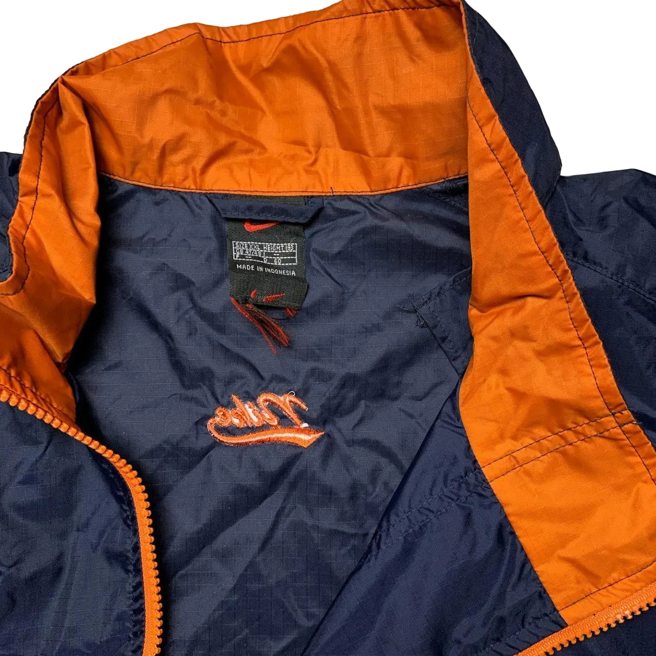 Nike Vintage 90’s Navy and Orange Swoosh Shell Tracksuit Half Zip Skidoo Jacket (2XL)