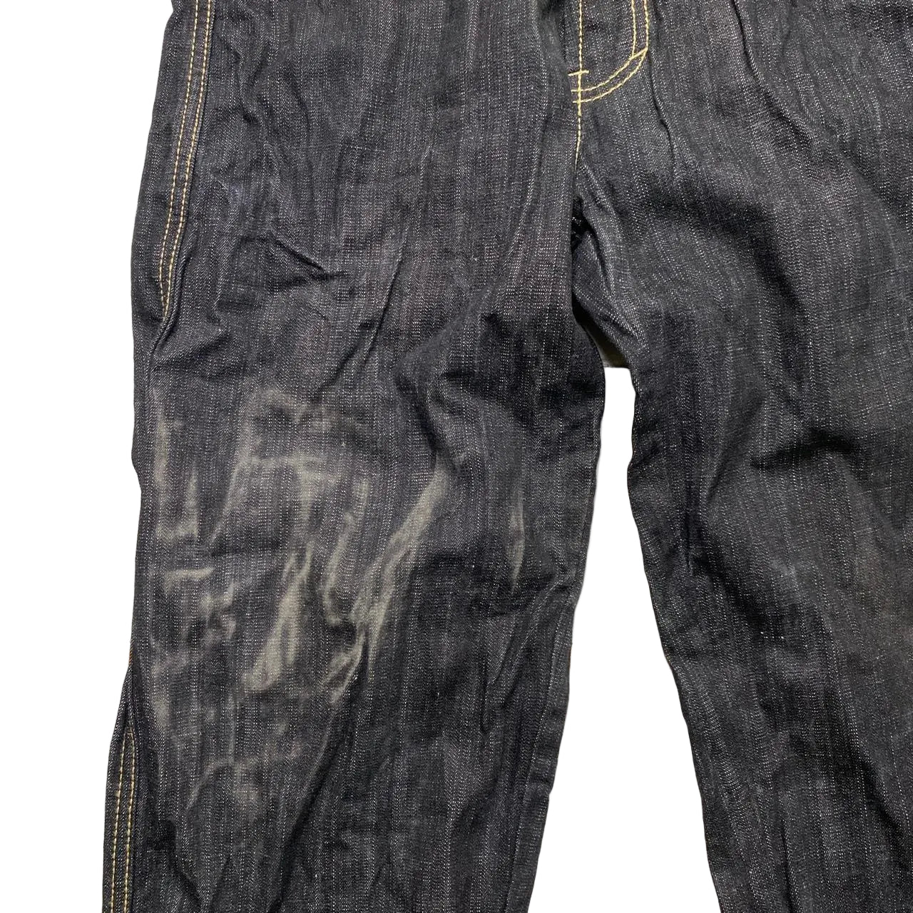 Count Money Vintage Y2K Indigo Big Gold Stitch Jeans Red Faux Leather Swoosh (30W)