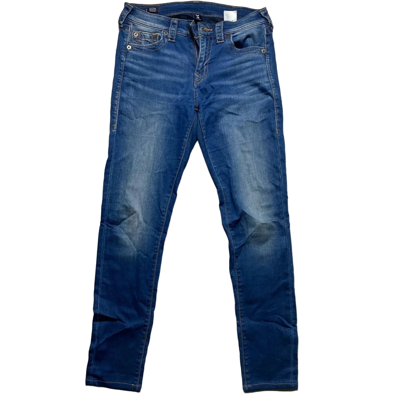 True Religion Jennie Slim Womens Navy and Gold Stitch Jeans (28W)