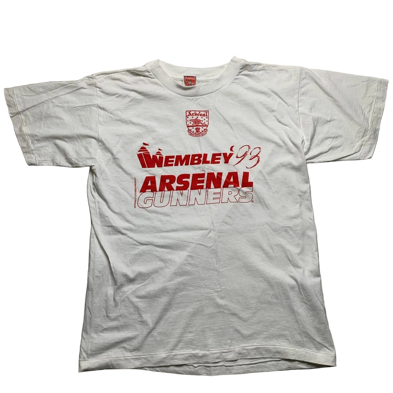 Arsenal Vintage 90’s Wembley 1993 White and Red T Shirt (XL)