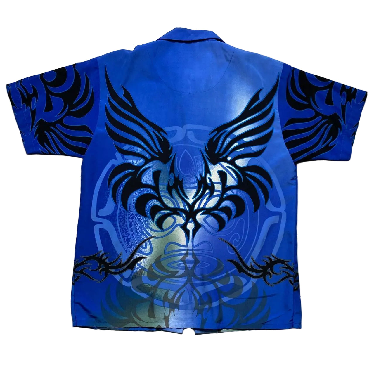 Dragonfly Vintage y2k Blue and Black Silk Shirt (L)