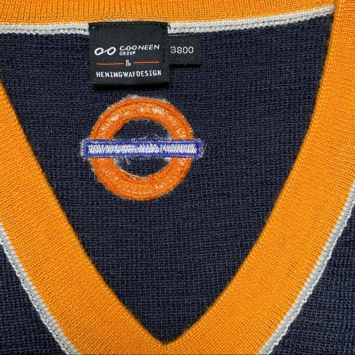 Workwear Navy and Orange V Neck Jumper (S)