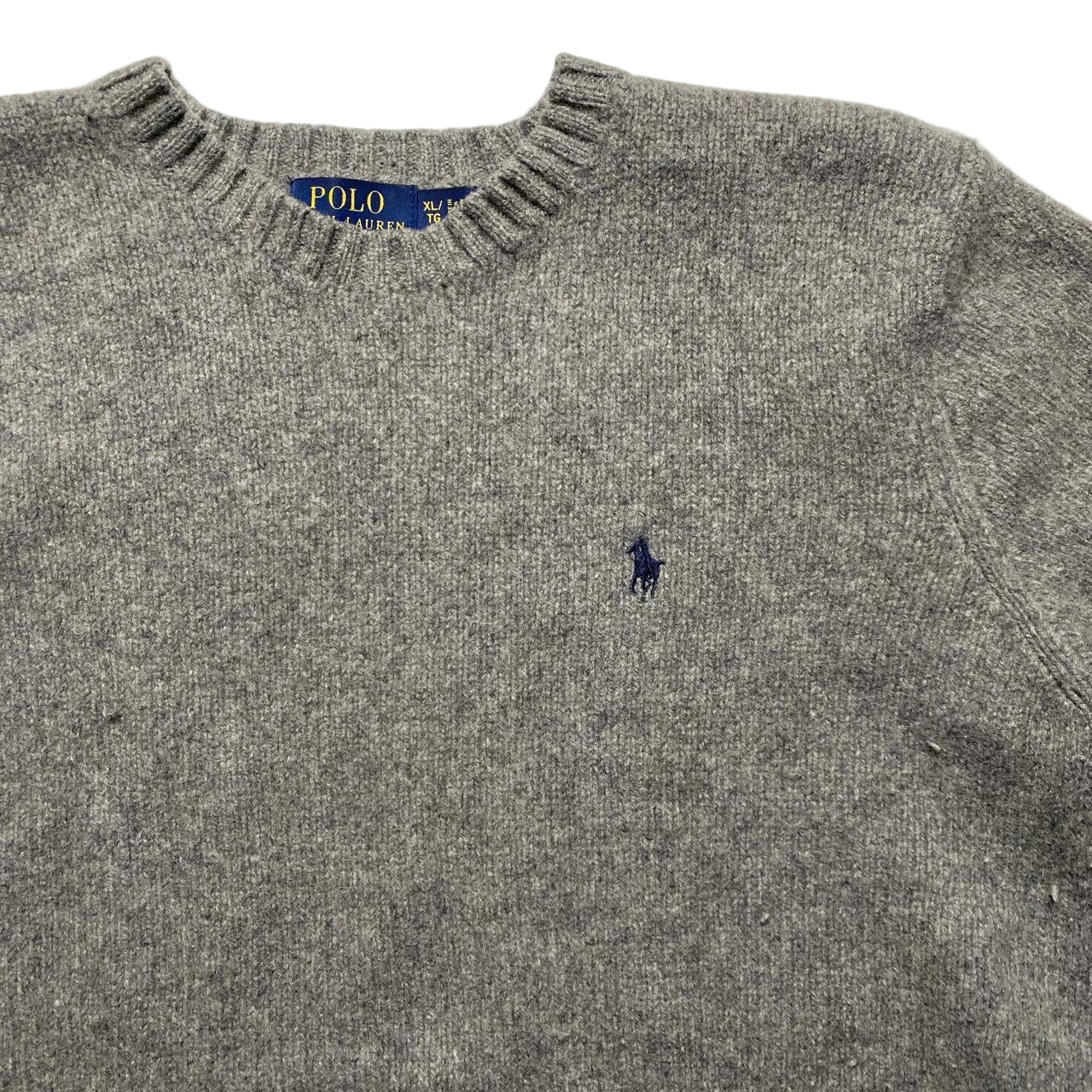 Polo Ralph Lauren Grey Navy Pony Wool Jumper (S)