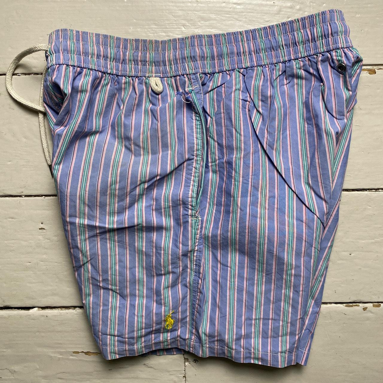 Polo Ralph Lauren Swim Trunk Shorts Purple Pink and Green Stripes