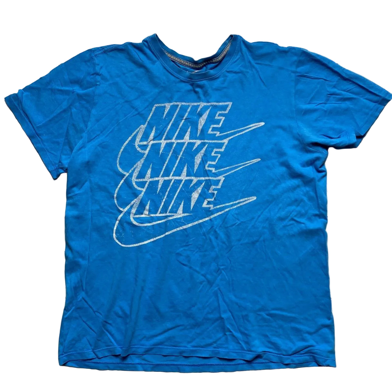 Nike Blue and White Multi Swoosh Vintage T Shirt (L)