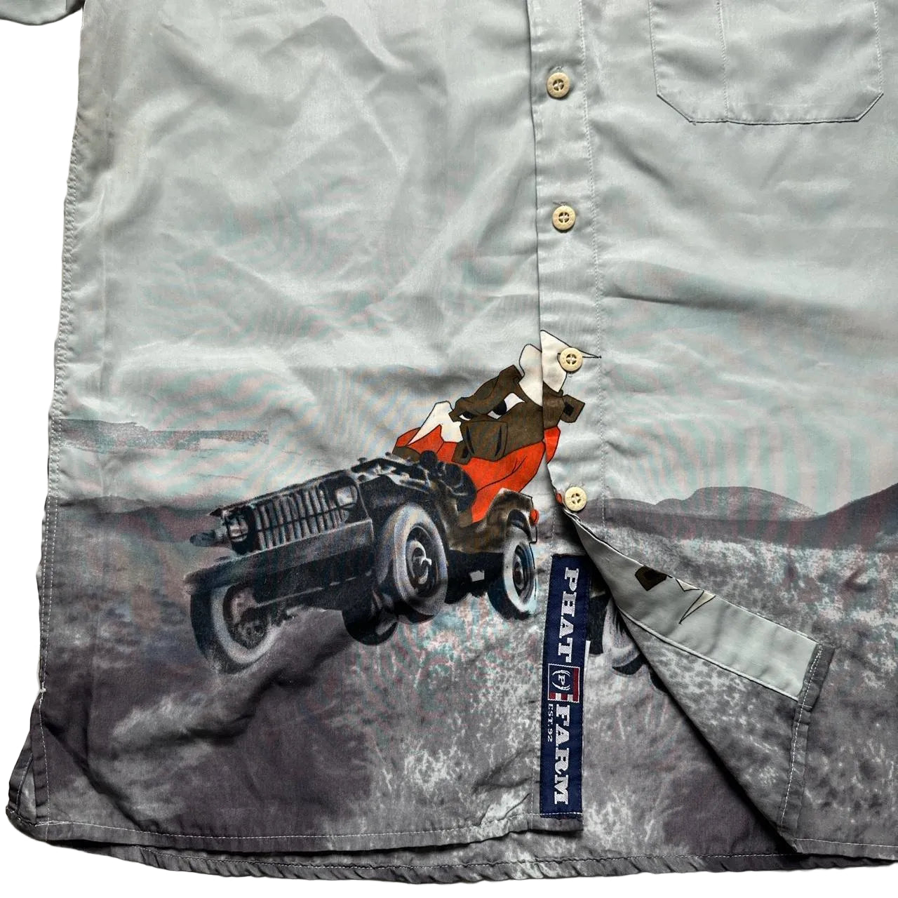 Phat Farm Vintage Silk Bull Hummer Print Shirt (L)