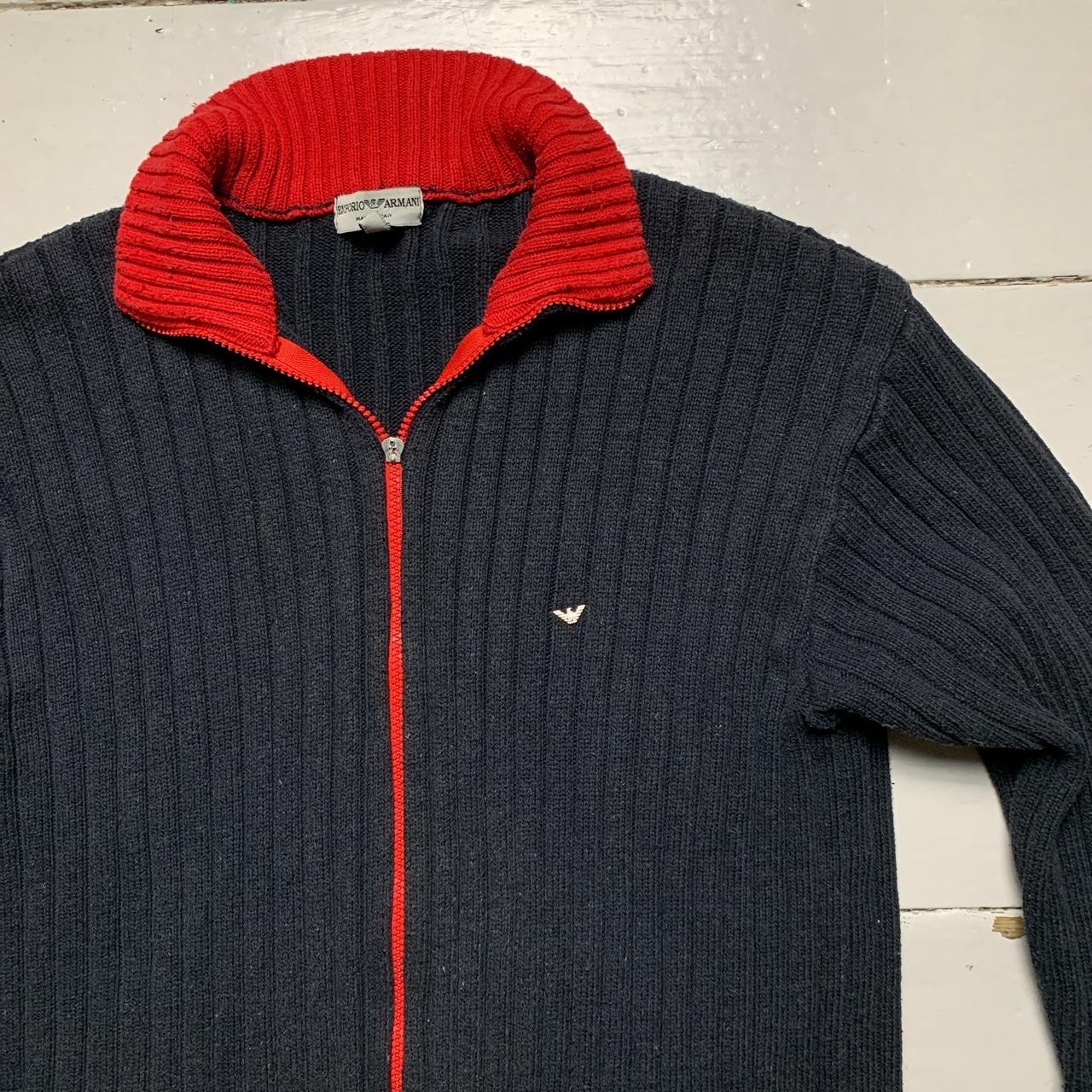 Emporio Armani Vintage Zip Cardigan Jumper Navy and Red