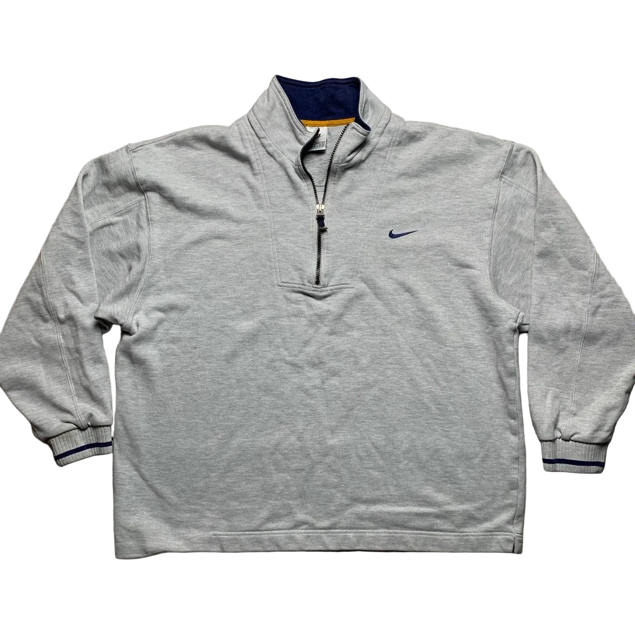 Nike Vintage 90’s Quarter Zip Grey Navy and Yellow Jumper (XL)