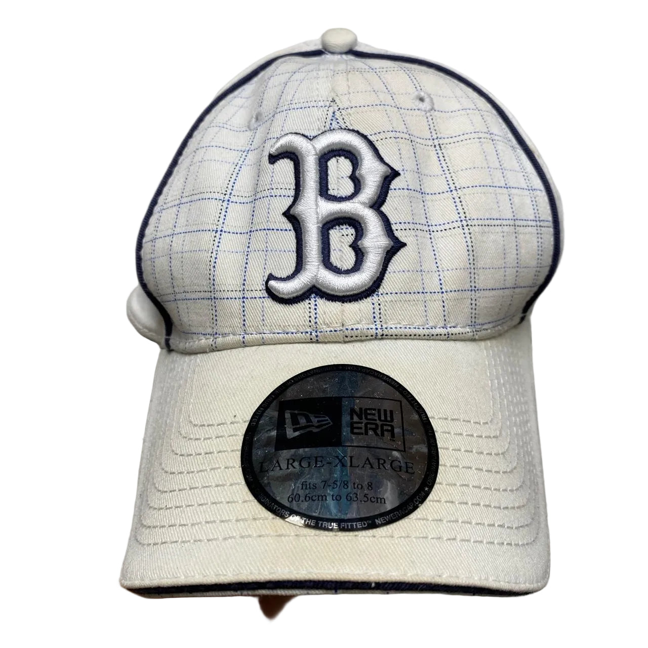 New Era Boston Red Sox White Checked Fitted Baseball Cap