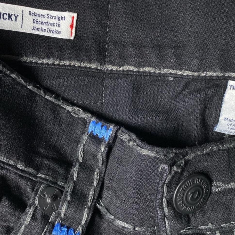 True Religion Black Blue and Grey Big Stitch Ricky Jeans (32W)