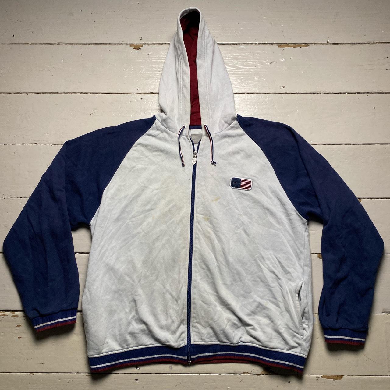 Nike USA Vintage Y2K Light Baby Blue and Navy Hoodie