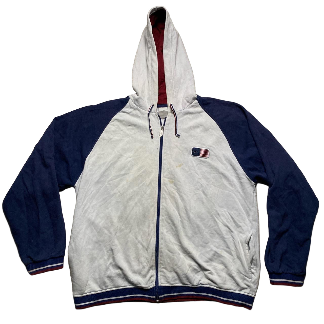Nike USA Vintage Y2K Light Baby Blue and Navy Hoodie (XL)