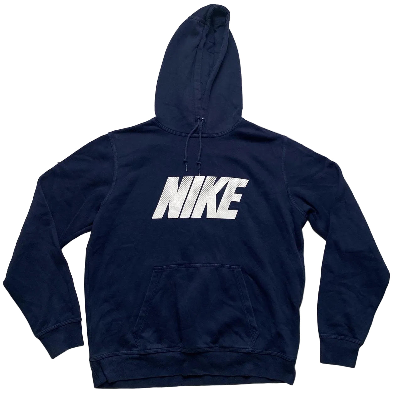 Nike Club Spellout Navy and White Hoodie (L)