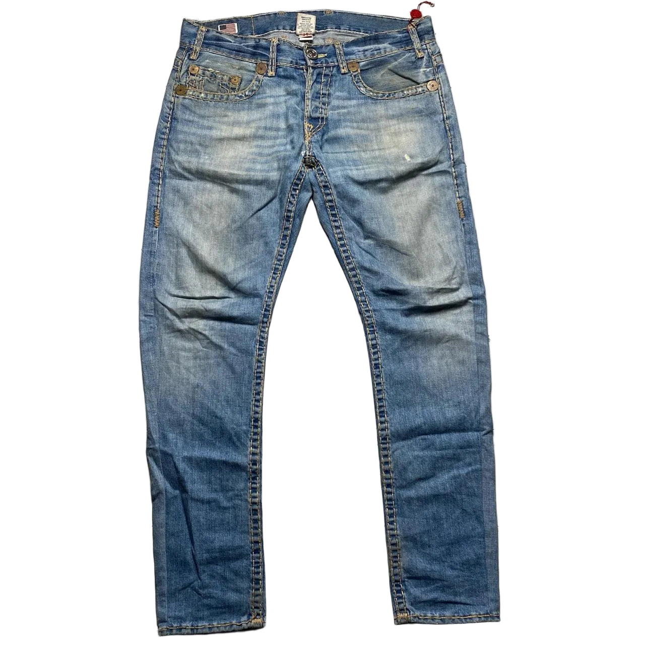 True Religion Logan Super T Light Blue Big Cream Stitch Jeans (34W)