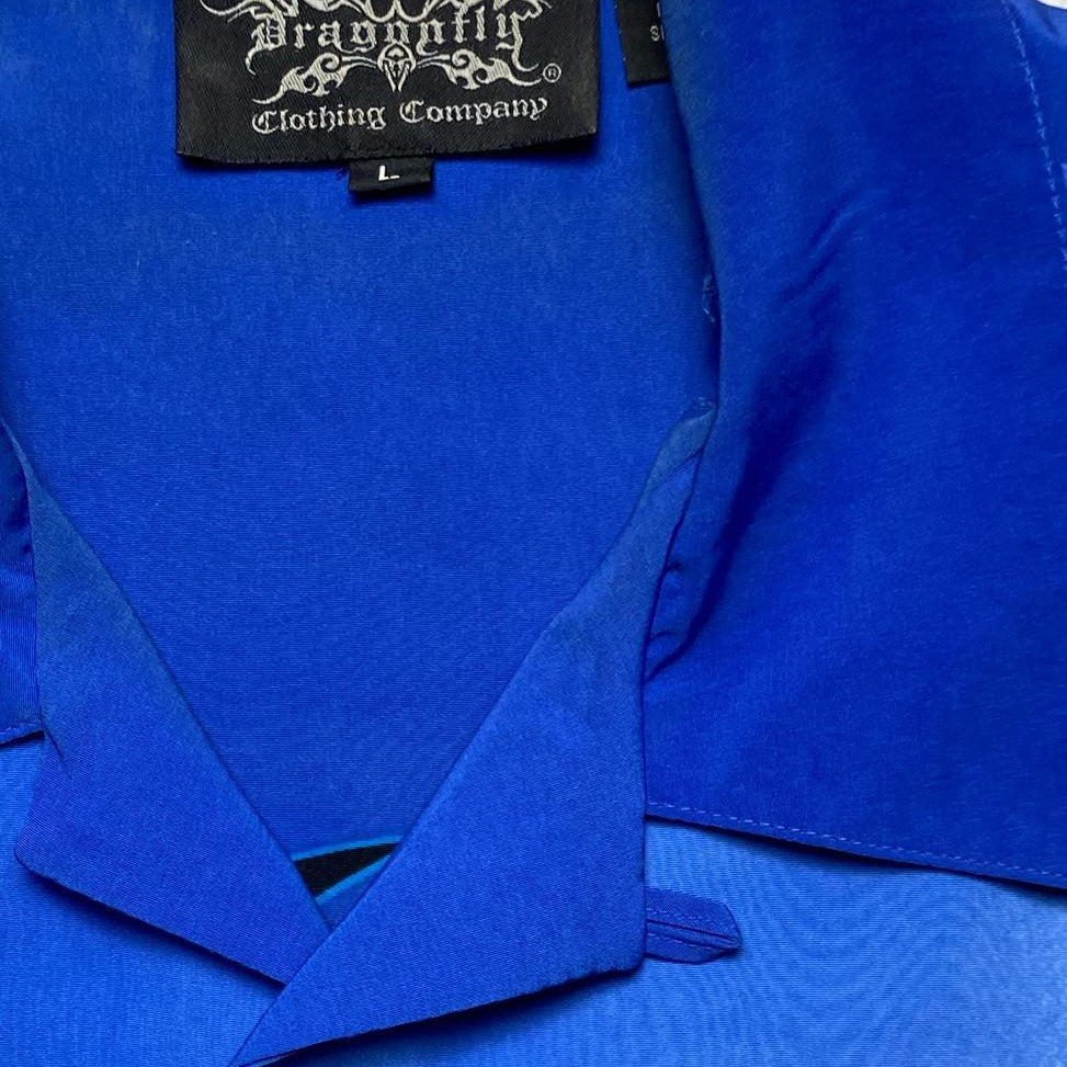 Dragonfly Vintage y2k Blue and Black Silk Shirt (L)